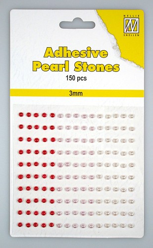 150 Adhesive pearls 3mm, 3-colors - Red