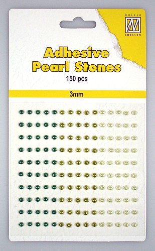150 Adhesive pearls 3mm, 3-colors - Green