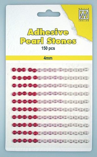 150 Adhesive pearls 4mm, 3-colors - Red