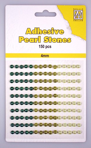 150 Adhesive pearls 4mm, 3-colors - Green