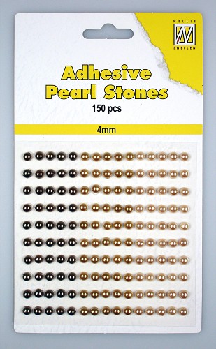 150 Adhesive pearls 4mm, 3-colors - Brown