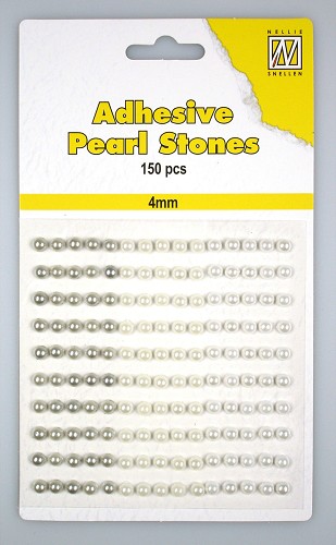 150 Adhesive pearls 4mm, 3-colors - White 