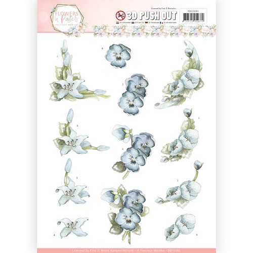 3D Pushout  - Precious Marieke - Flowers in Pastels - True Blue