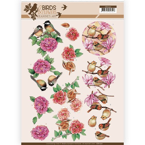 3D Knipvel - Jeanine`s Art - Birds and Flowers - Pink birds