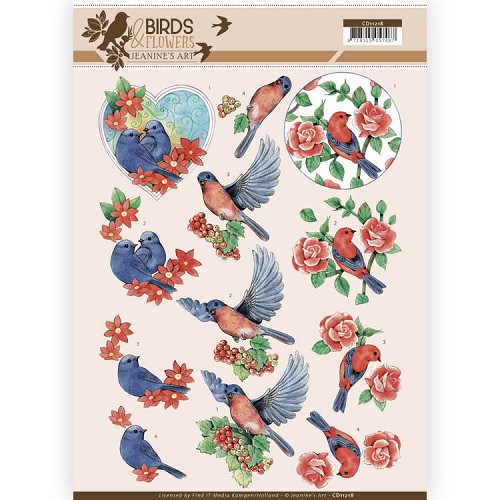 3D Knipvel - Jeanine`s Art - Birds and Flowers - Blue Birds