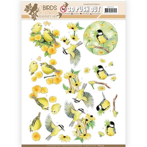 3D Pushout - Jeanine's Art - Birds and Flowers - Yellow birds