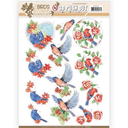 3D Pushout - Jeanine's Art - Birds and Flowers - Blue birds