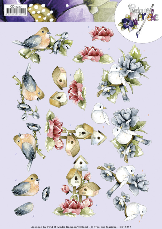 3D knipvel -&nbsp;Precious Marieke - &nbsp;Birdhouses and flowers