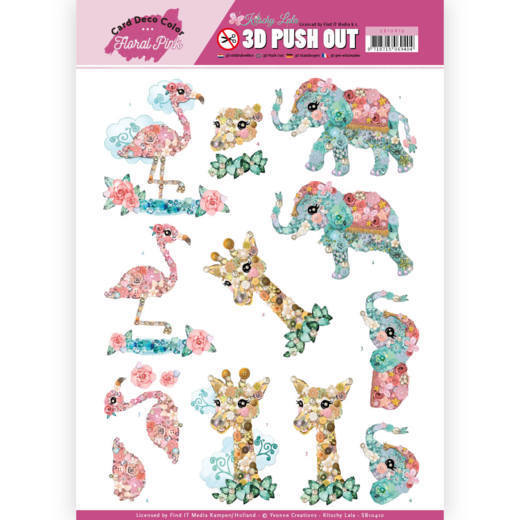 3D Pushout - Yvonne Creations - Floral Pink (Kitschy Lala) - Kitschy Animals