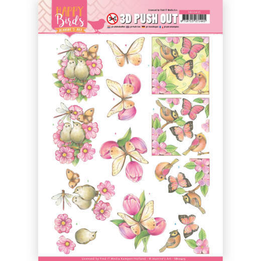 3D uitdrukvel- Jeanine's Art - Happy Birds - Roze dans