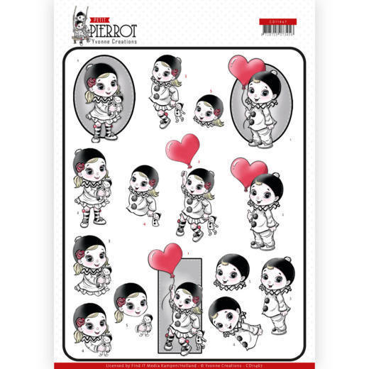 3D cutting sheet - Yvonne Creations - Petit Pierrot - With Love