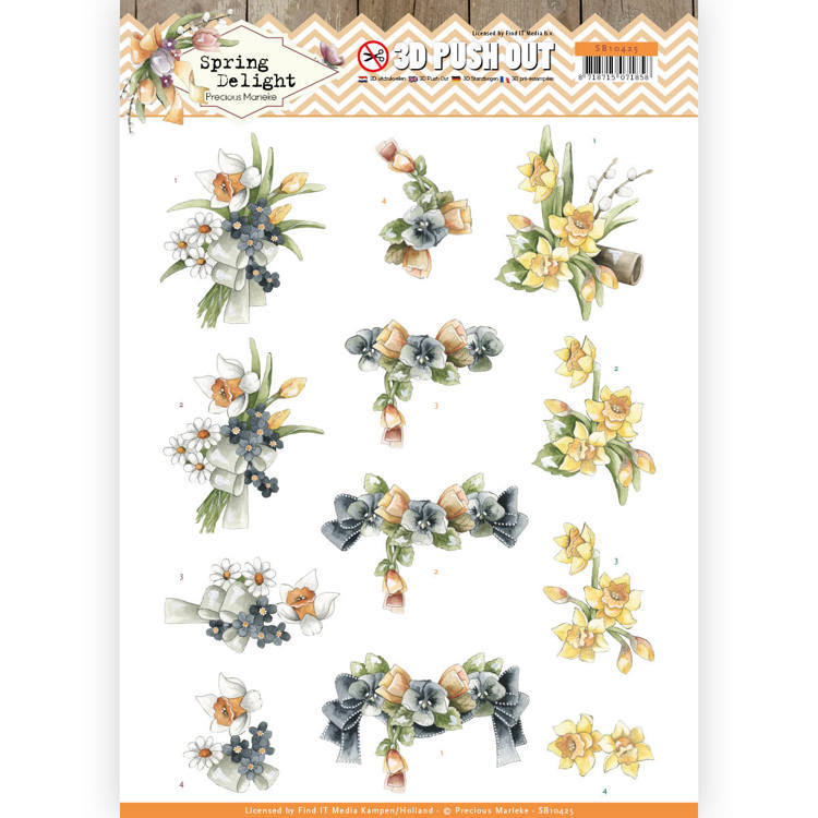 3D Pushout - Precious Marieke - Spring Delight - Violets and Daffodils