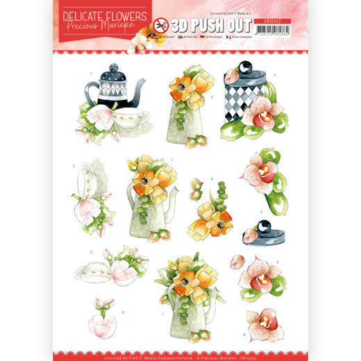 3D Push Out - Precious Marieke - Delicate Flowers - Teapot