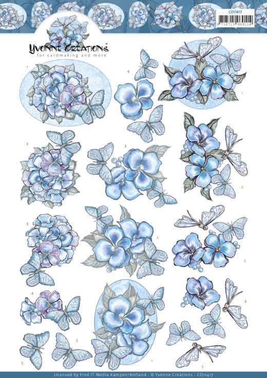 3D cutting sheet - Yvonne Creations - Blue Butterflies