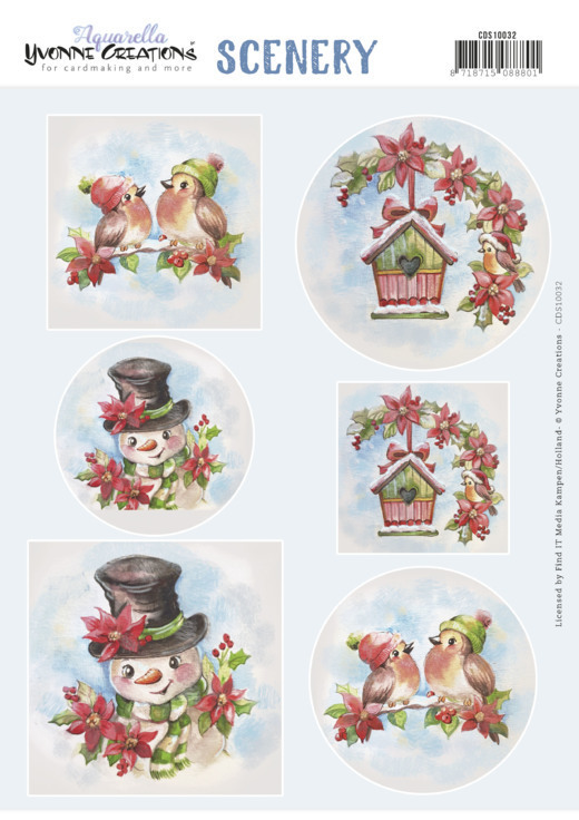 Push Out Scenery - Yvonne Creations - Aquarella - Christmas Birds