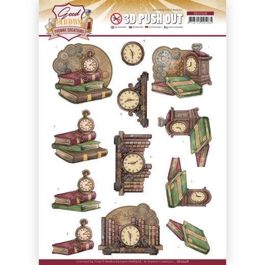 3D Push Out - Yvonne Creations - Good old day's - Clock