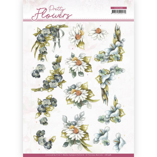 3D cutting sheet - Precious Marieke - Pretty Flowers - Blue Flowers