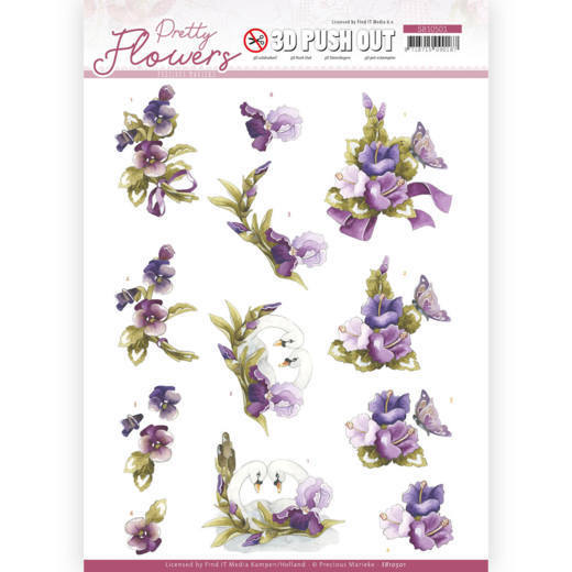 3D Push Out - Precious Marieke - Pretty Flowers - Flowers and Swan