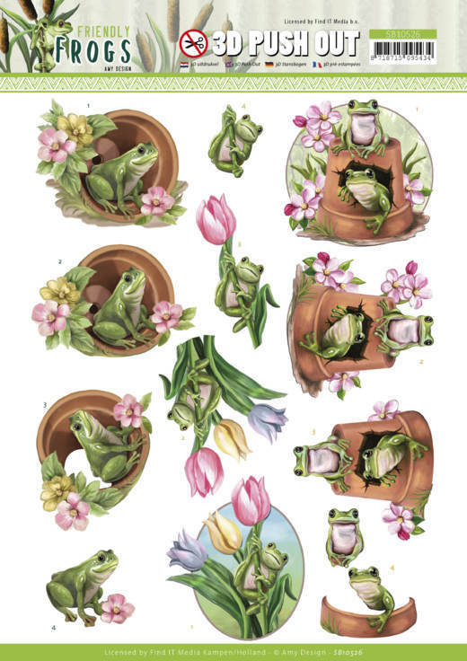3D Push Out - Amy Design - Friendly Frogs - Flower Frogs