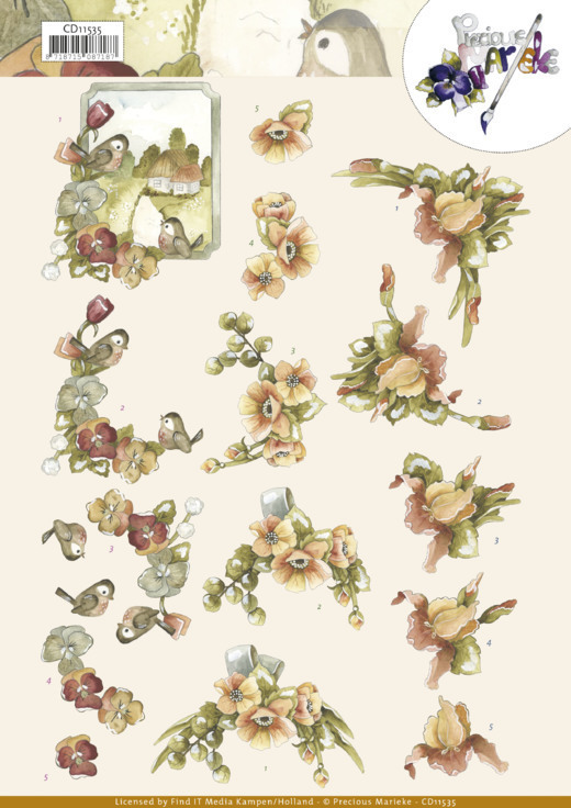 3D Cutting Sheet - Precious Marieke - Flowers in soft orange