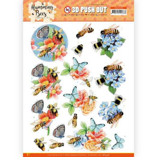 3D Push Out - Jeanine's Art - Humming Bees -Bees and Bumblebee