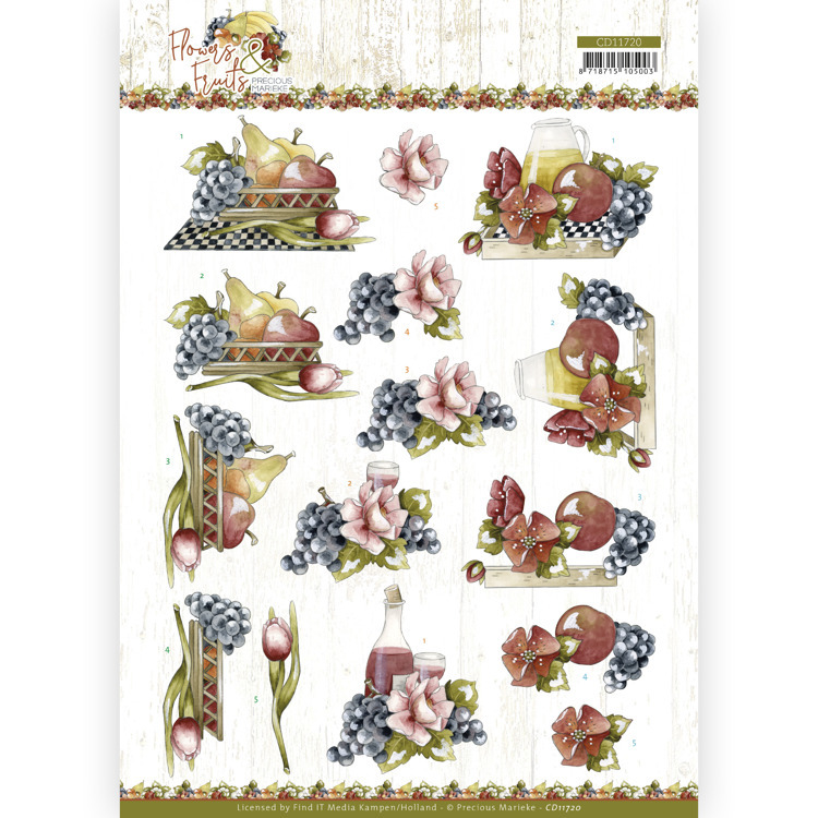 3D Cutting Sheet - Precious Marieke - Flowers and Fruits - Flowers and Grapes