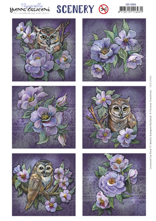 Scenery - Yvonne Creations - Aquarella - Owls and Flowers Square