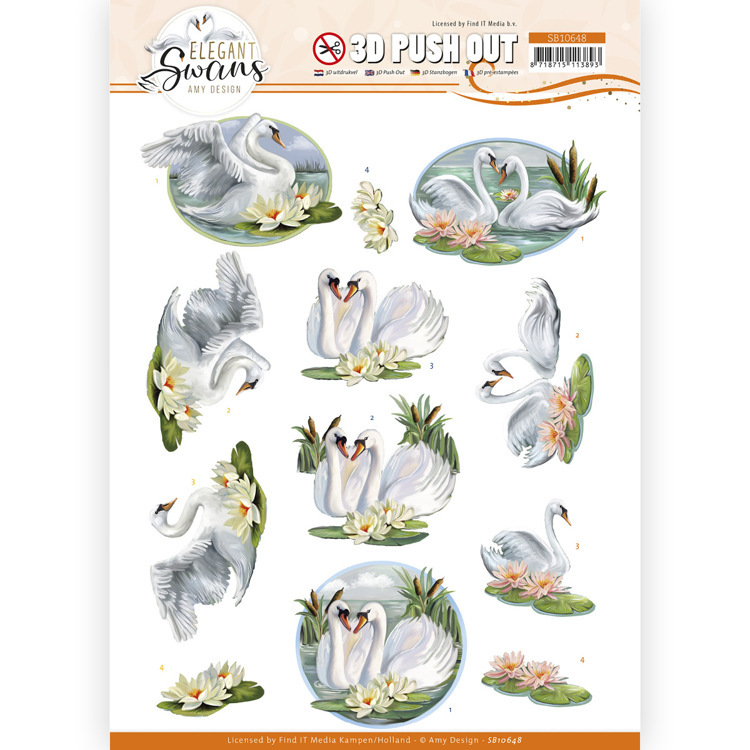 3D Push Out - Amy Design - Elegant Swans - Love Swans