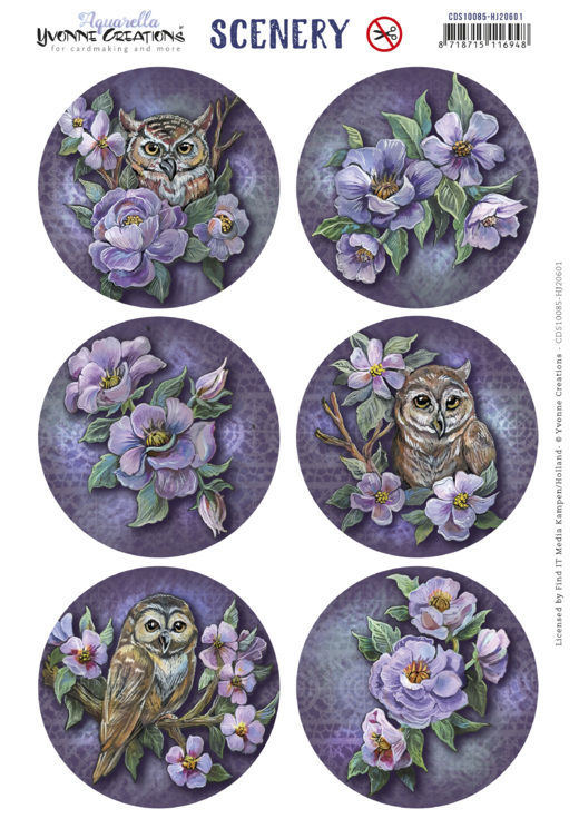 Scenery - Yvonne Creations - Aquarella - Owls and Flowers Round