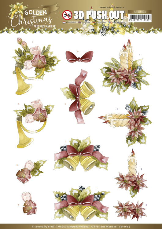 3D Push Out - Precious Marieke - Golden Christmas - Christmas Bells