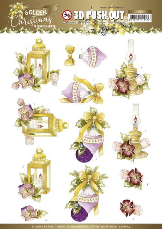 3D Push Out - Precious Marieke - Golden Christmas - Christmas Lantern