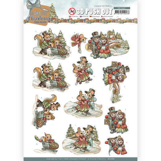 3D Push Out - Yvonne Creations - A Gift for Christmas - Snowfun