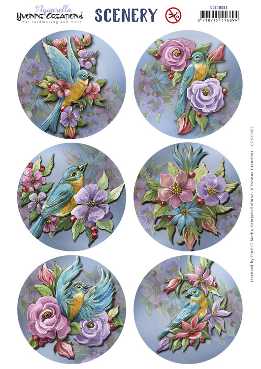 Scenery - Yvonne Creations - Aquarella - Birds and Flowers Round