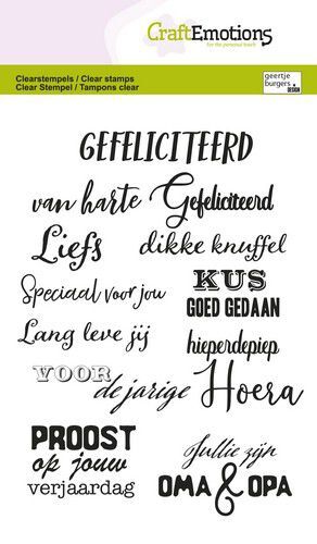 CraftEmotions clearstamps A6 - Tekst wenskaart gefeliciteerd  NL GB (02-23)