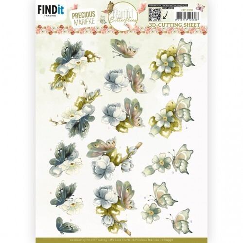 3D Cutting Sheet - Precious Marieke - Beautiful Butterfly - Blue