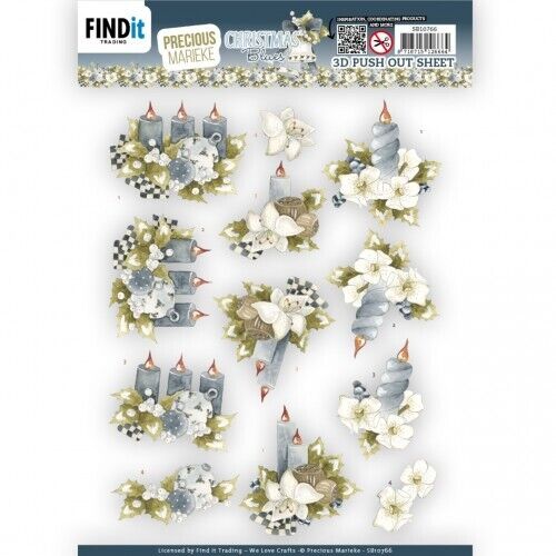 3D Push Out - Precious Marieke - Christmas Blues - Blue Candles