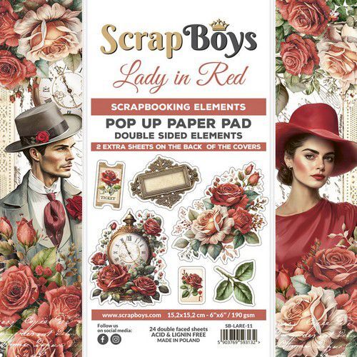 Scrapboys POP UP Paperpad double sided elements - Lady in Red LARE-11 190gr 15,2x15,2cm (08-23)