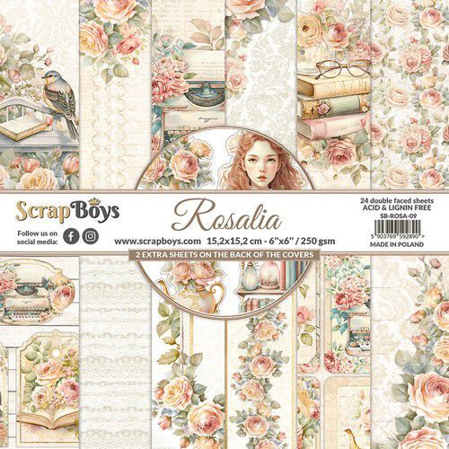 ScrapBoys Rosalia paperpad 24 vl+cut out elements-DZ ROSA-09 250gr 15,2cmx15,2cm (08-23)