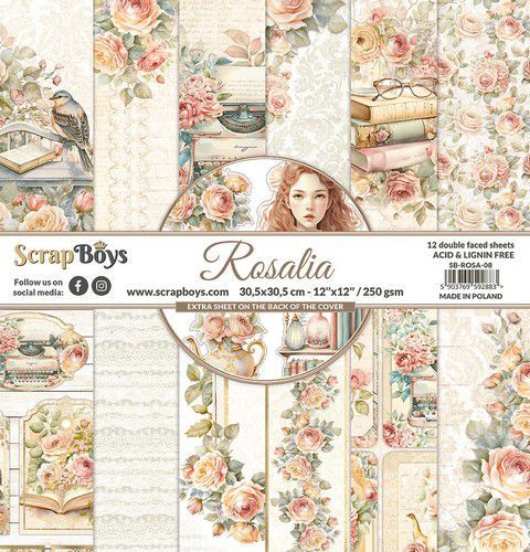 ScrapBoys Rosalia paperset 12 vl+cut out elements-DZ ROSA-08 250gr 30,5cmx30,5cm (08-23)
