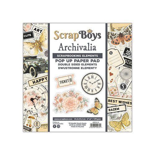 Scrapboys POP UP Paperpad double sided elements - Archivalia ARCH-11 190gr 15,2x15,2cm (03-23)