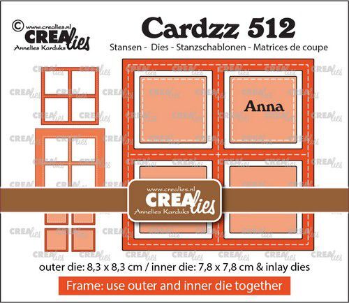 Crealies Cardzz Frame & Inlay Anna 4x vierkant CLCZ512 8,3x8,3 - 7,8x7,8cm + inlay dies
