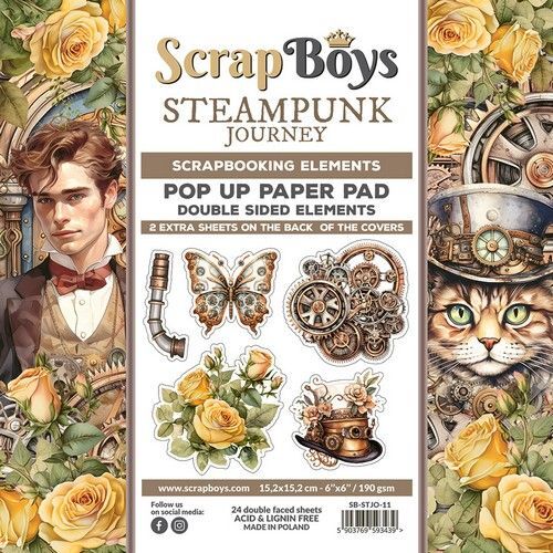 Scrapboys POP UP Paperpad  elements - Steampunk Journey STJO-11 250gr 15,2x15,2cm (11-23)