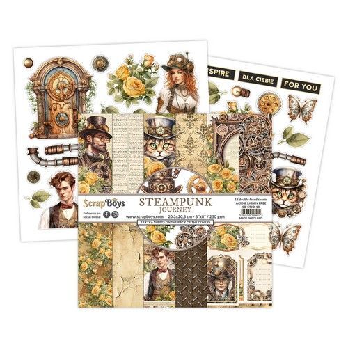 ScrapBoys Steampunk Journey paperpad 12 vl+cut out elements-DZ STJO-10 250gr 20,3x20,3cm (11-23)