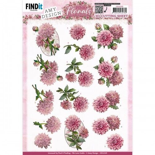 3D Cutting Sheets - Amy Design - Pink Florals - Dahlia