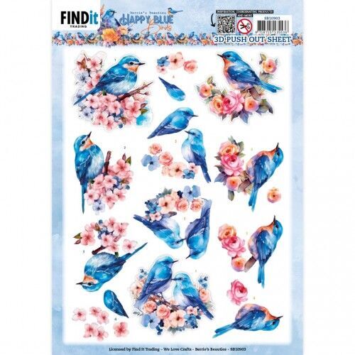 3D Cutting Sheets - Berries Beauties - Happy Blue Birds - Birds in Pink