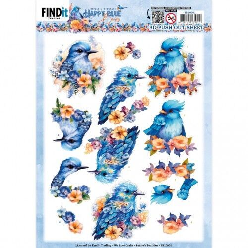 3D Cutting Sheets - Berries Beauties - Happy Blue Birds - Blue Bird