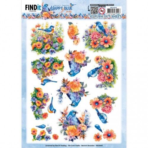 3D Cutting Sheets - Berries Beauties - Happy Blue Birds - Colourful Birds