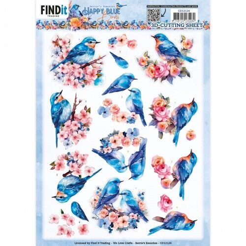 3D Push Out - Berries Beauties - Happy Blue Birds - Birds in Pink
