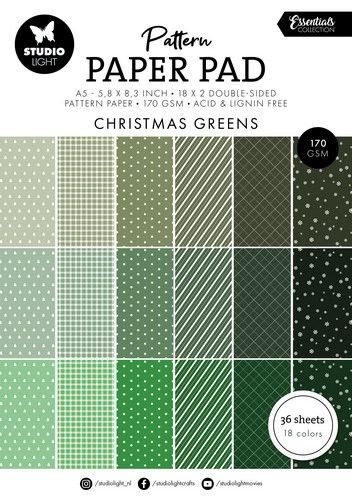 Studio Light Pattern Paper Pad Christmas greens Essent. nr.208 SL-ES-PPP208 148x210mm  (06-24)