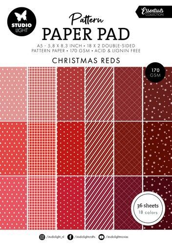 Studio Light Pattern Paper Pad Christmas reds Essent. nr.207 SL-ES-PPP207 148x210mm  (06-24)